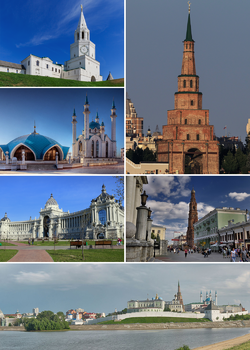 Left to right, top to bottom: Spasskaya Tower; Söyembikä Tower; Qol Sharif Mosque; Farmers' Palace; Epiphany Cathedral; View of Kazan