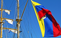 Colombian flag hoisted on the ARC Gloria barque, the official flagship of the Colombian Navy.
