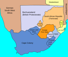 Kaart van de Zuid-Afrikaanse republieken rond 1885