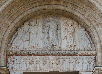 Tympanum of Miègeville's gate in Basilica St. Sernin in Toulouse