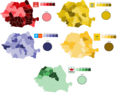 Map depicting the vote strength of each party in each county in the election