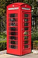 Image 17 Red telephone box Photograph: Christoph Braun A 'K6' model red telephone box outside of St Paul's Cathedral in London. These kiosks for a public telephone were designed by Sir Giles Gilbert Scott and painted "currant red" for easy visibility. Although such telephone boxes ceased production when the KX series was introduced in 1985, they remain a common sight in Britain and some of its colonies, and are considered a British cultural icon. More selected pictures