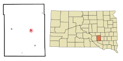 Location in Aurora County and the state of South Dakota