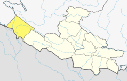 Location of Bardiya (dark yellow) in Lumbini province