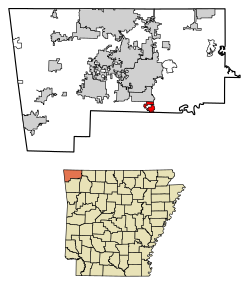 Location of Bethel Heights in Benton County, Arkansas.