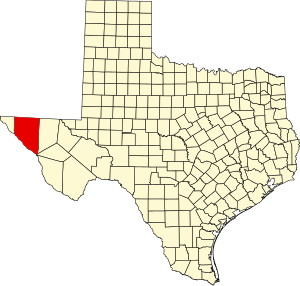 Map of Texas highlighting Hudspeth County