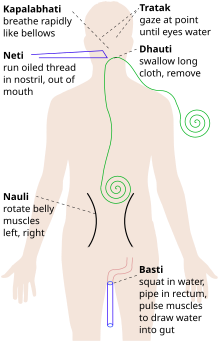 The shatkarmas - six preliminary purifications used in Hatha yoga.