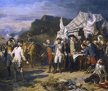 Una pintura d'Auguste Couder que representa Washington i Rochambeau donant instruccions abans del Setge de Yorktown