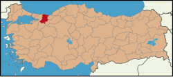 Location of Sakarya on Turkey map