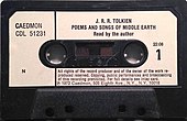 Black cassette tape with white label