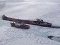 USCGC Mackinaw assisting the freighter Cason J. Callaway in ice