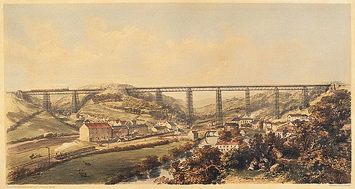 Crumlin Viaduct, on the Taff Vale Extension of the West Midland Railway ca 1855 by H J Cooke, fl ca 1855 and Maclure, Macdonald and Macgregor (lithographers), Engraver