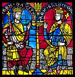 Part of a Romanesque stained glass window with Kings David and Solomon from Cathédrale Notre-Dame de Strasbourg (Strasbourg, France)