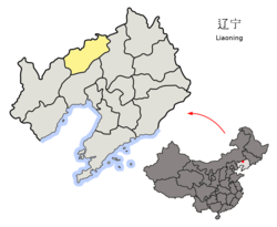 阜新市的地理位置（黄色部分）