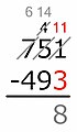 Trabajando de derecha a izquierda: 11 − 3 = 8