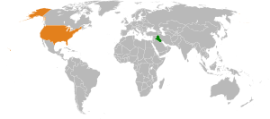 Mapa indicando localização dos Estados Unidos e do Iraque.