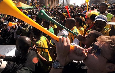 South African fans on the streets of Johannesburg before the start of the 2010 FIFA World Cup