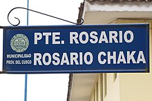 Street sign Cusco - Calle Pte. Rosario.JPG