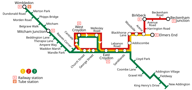 Un mapa de la xarxa del Tramlink.