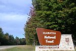 Hiawatha National Forest road sign on M-28/M-94 in Alger County west of Shingleton