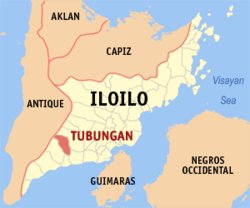 Mapa de Provincia de Iloílo con Tubungan resaltado