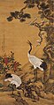 Pine, Plum and Cranes, 1759 AD, by Shen Quan (1682–1760). Hanging scroll, ink and colour on silk. The Palace Museum, Beijing.