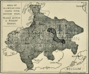 Area of Szechwan compared with British Isles. Shaded portion is Friends' Foreign Mission Association's district.