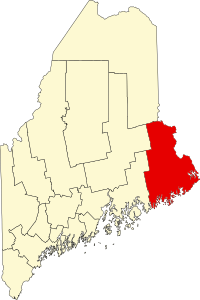 Map of Mejn highlighting Washington County