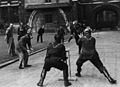 The Maughan Library was previously a Public Record Office (PRO). Photo of PRO staff playing cricket during The Blitz