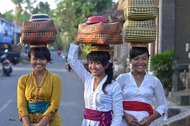 Three Balinese girls wearing kebaya