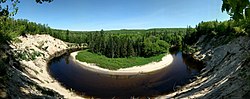 Sandy bluff and oxbow of Big East River at Arrowhead Provincial Park