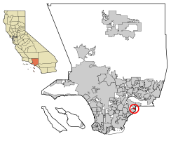 Location of East Whittier in Los Angeles County, California.