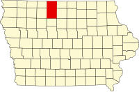 Locatie van Kossuth County in Iowa