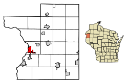 Location of St. Croix Falls in Polk County, Wisconsin.