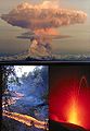 Image 35Some of the eruptive structures formed during volcanic activity (counterclockwise): a Plinian eruption column, Hawaiian pahoehoe flows, and a lava arc from a Strombolian eruption (from Types of volcanic eruptions)