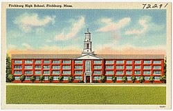 Postcard of Fitchburg High School from circa 1935.