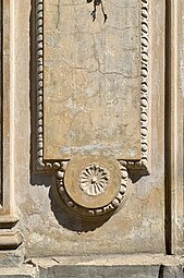 Renaissance Revival margent on a pilaster of Strada Grigore Cobălcescu no. 18, Bucharest, unknown architect, c.1890