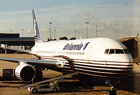 A Britannia Boeing 767 at Birmingham, Uk.