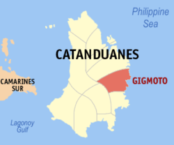 Mapa de Catanduanes con Gigmoto resaltado