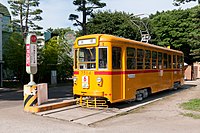 江戶東京建築園裏置放的一列都電7514型車廂