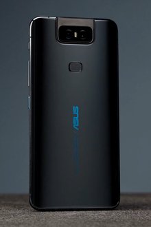 The glass back of a ZenFone 6 in Midnight Black