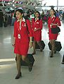 Flight attendants of an unidentified Asian airline at Suvarnabhumi International Airport, Thailand.