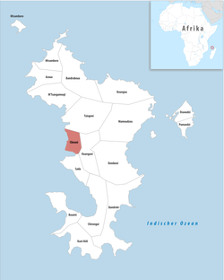 Location of the commune (in red) within Mayotte