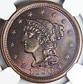 Braided Hair large cent, 1850