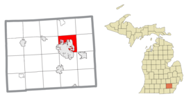 Location within Washtenaw County (red) and the administered village of Barton Hills (pink)