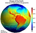 Image 31Earth's western hemisphere showing topography relative to Earth's center instead of to mean sea level, as in common topographic maps (from Earth)