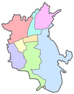 Karta över stadens indelning i distrikt