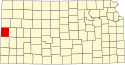 Harta statului Kansas indicând comitatul Greeley