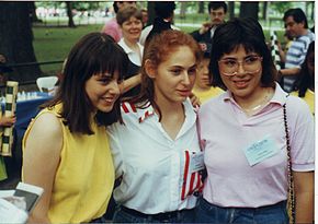 Young Polgár sisters posing for picture outdoors