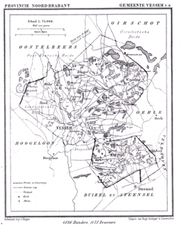 Kaart uit 1867 van de gemeente Vessem, Wintelre en Knegsel, in de Gemeente-atlas van Nederland van Jacob Kuyper